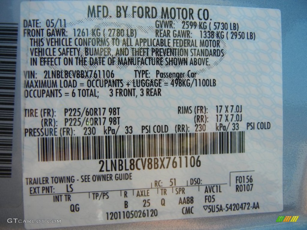 2011 Town Car Color Code LS for Light Ice Blue Metallic Photo #62272179