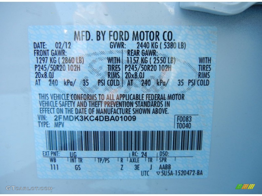 2013 Edge Color Code UG for White Platinum Tri-Coat Photo #62273521