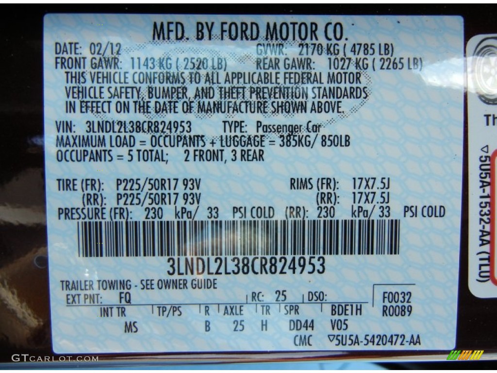 2012 MKZ Color Code FQ for Bordeaux Reserve Metallic Photo #62274451