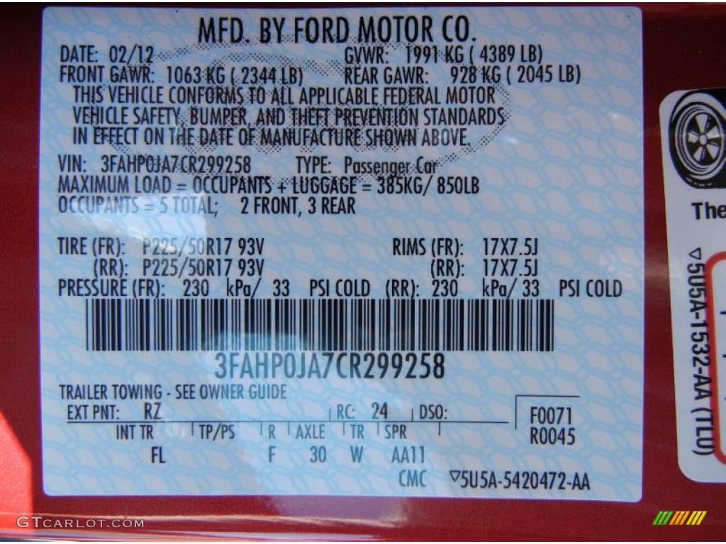 2012 Fusion Color Code RZ for Red Candy Metallic Photo #62274568