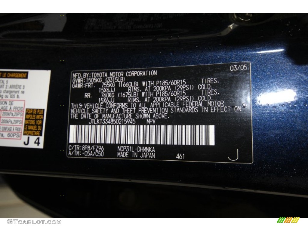 2005 xB Color Code 8P8 for Blue Onyx Pearl Photo #62282365