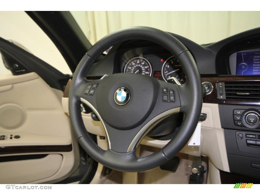 2011 BMW 3 Series 335i Convertible Cream Beige Steering Wheel Photo #62284478