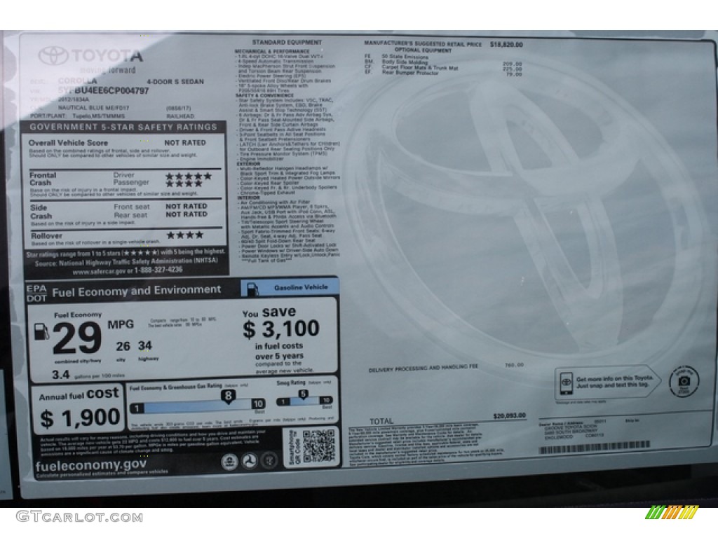 2012 Corolla S - Nautical Blue Metallic / Dark Charcoal photo #14