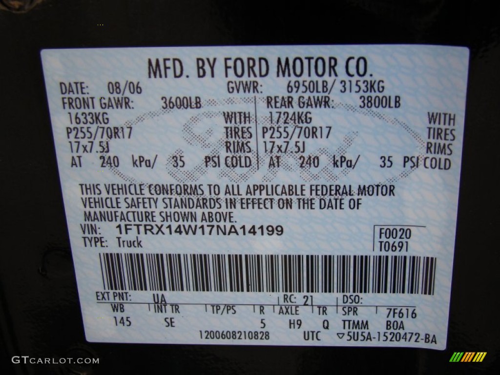 2007 F150 Color Code UA for Black Photo #62307224