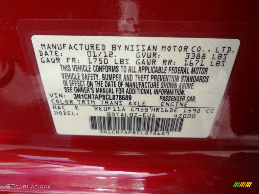 2012 Versa Color Code NAC for Red Brick Photo #62309822