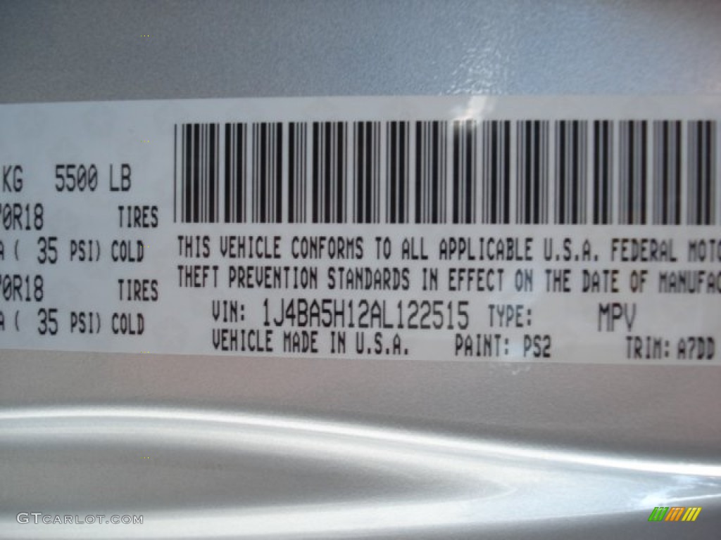 2010 Wrangler Unlimited Color Code PS2 for Bright Silver Metallic Photo #62313044