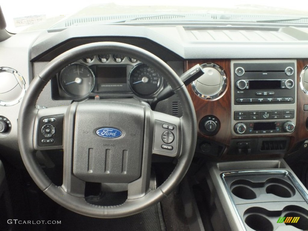 2011 Ford F250 Super Duty Lariat Crew Cab 4x4 Black Two Tone Leather Steering Wheel Photo #62314003