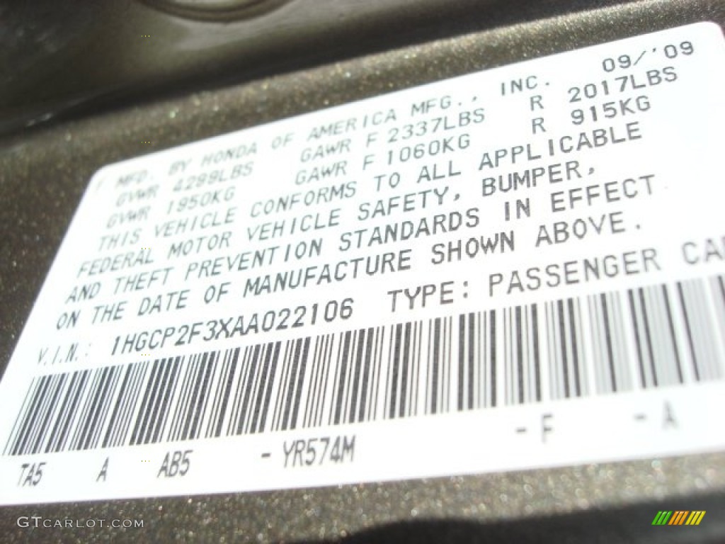 2010 Accord Color Code YR574M for Bold Beige Metallic Photo #62321812