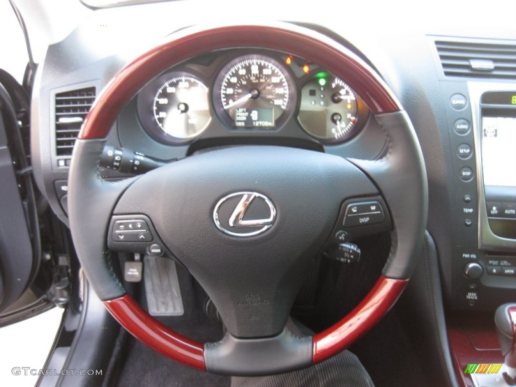 2011 Lexus GS 450h Hybrid Black/Red Walnut Steering Wheel Photo #62324236