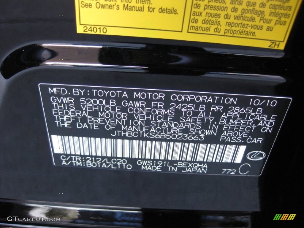 2011 GS Color Code 212 for Obsidian Black Photo #62324320