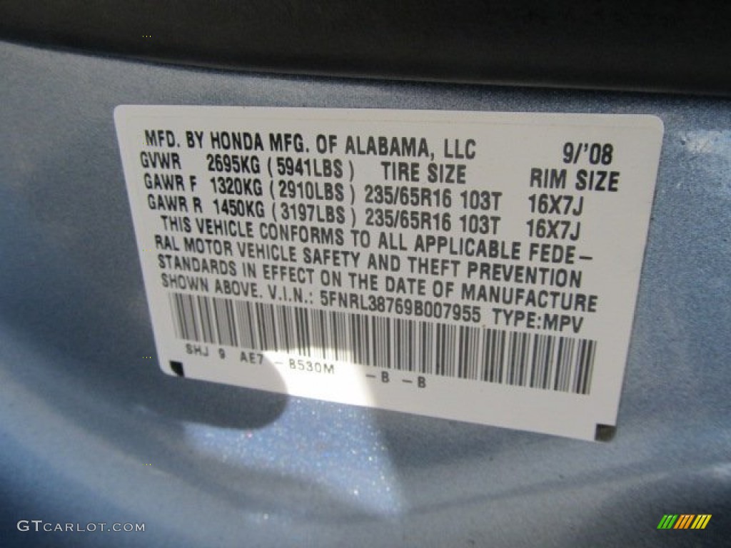 2009 Odyssey Color Code B530M for Ocean Mist Metallic Photo #62329195