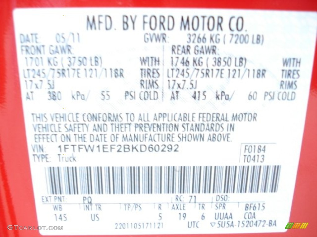 2011 F150 Color Code PQ for Race Red Photo #62332969