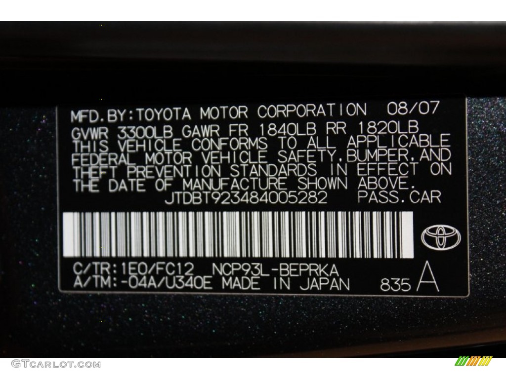 2008 Yaris Color Code 1E0 for Flint Mica Photo #62333247