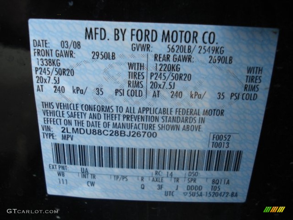 2008 MKX Color Code UA for Black Clearcoat Photo #62333413
