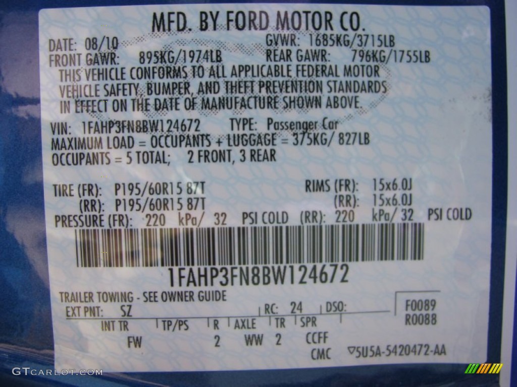 2011 Focus Color Code SZ for Blue Flame Metallic Photo #62334846