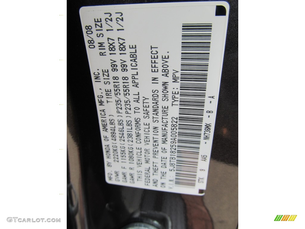 2009 RDX Color Code NH736MX for Grigio Metallic Photo #62342907