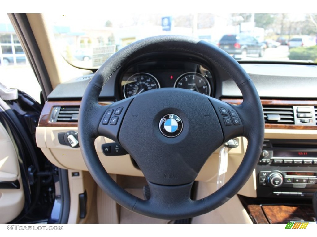 2009 BMW 3 Series 328xi Sedan Beige Steering Wheel Photo #62342908