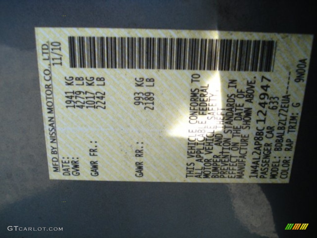 2011 Altima Color Code RAP for Ocean Gray Photo #62345540