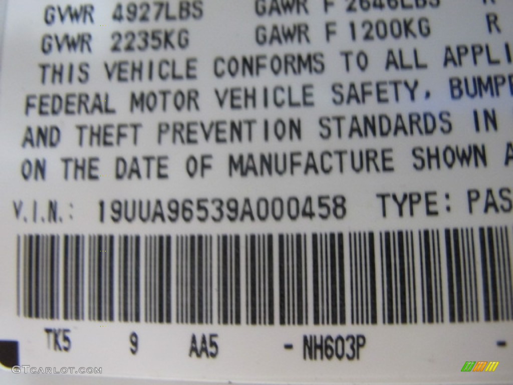 2009 TL Color Code NH603P for White Diamond Pearl Photo #62351096