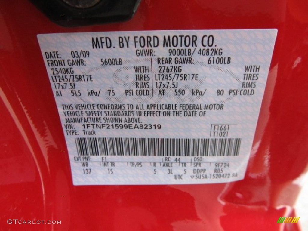 2009 F250 Super Duty Color Code F1 for Red Photo #62355935