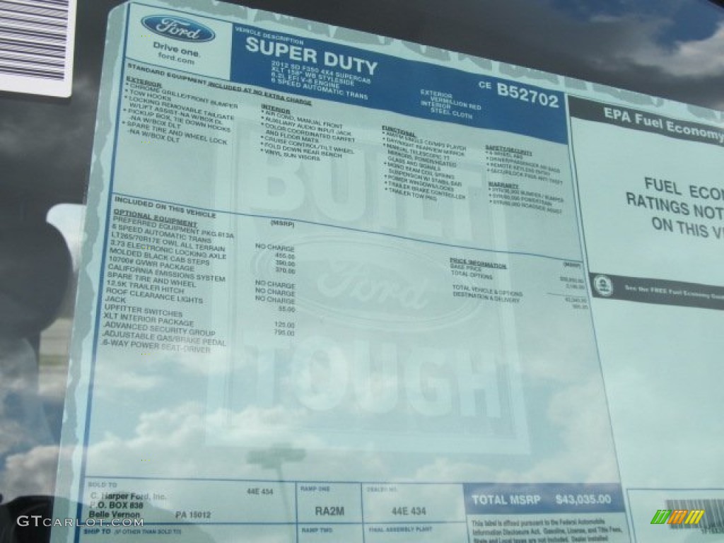 2012 Ford F350 Super Duty XLT SuperCab 4x4 Window Sticker Photo #62357085
