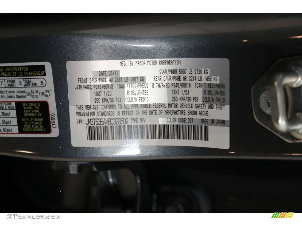 2011 CX-9 Color Code 39T for Dolphin Gray Mica Photo #62358501