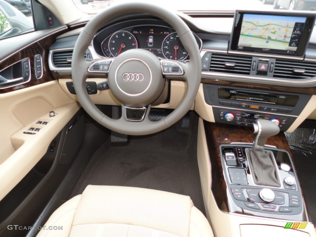 2012 Audi A7 3.0T quattro Prestige Velvet Beige Dashboard Photo #62360631