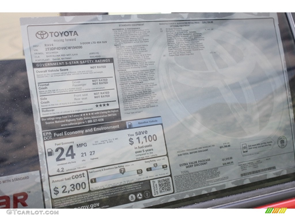 2012 Toyota RAV4 Limited 4WD Window Sticker Photo #62360961