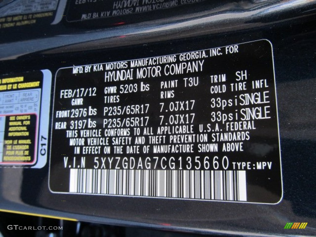 2012 Santa Fe Color Code T3U for Pacific Blue Pearl Photo #62362771