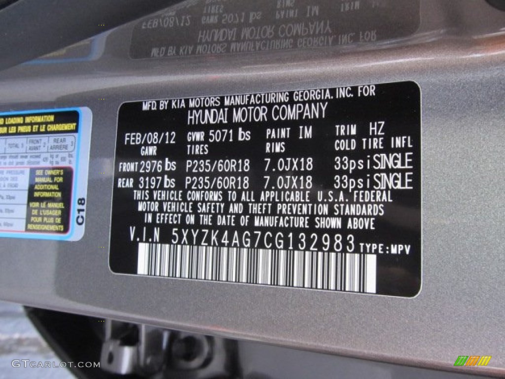 2012 Santa Fe Color Code IM for Mineral Gray Photo #62363304