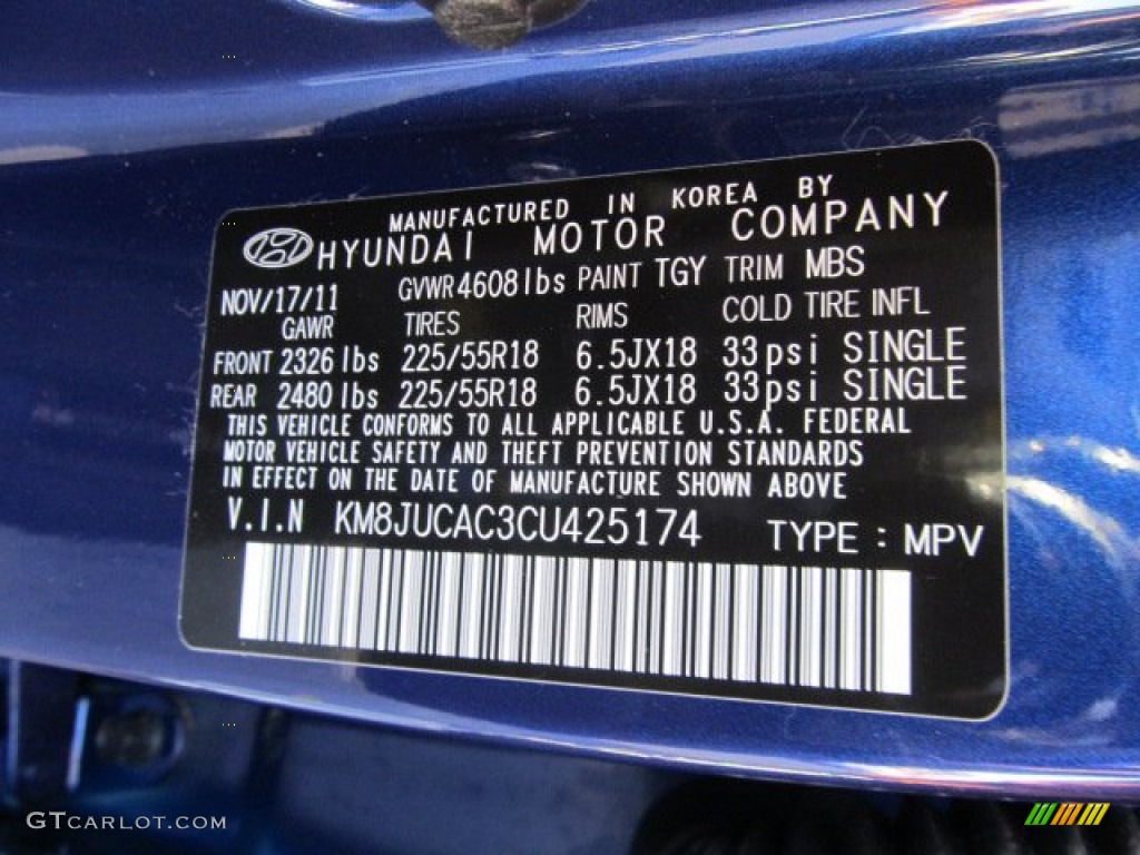 2012 Tucson Color Code TGY for Iris Blue Photo #62363755