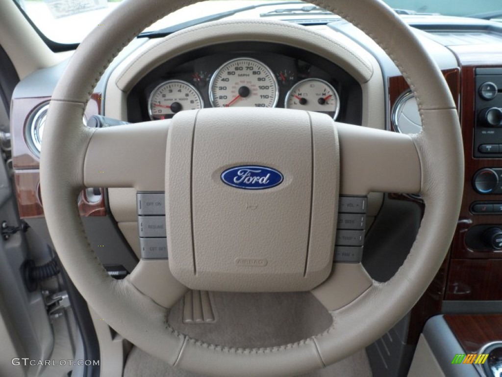 2006 Ford F150 Lariat SuperCrew 4x4 Tan Steering Wheel Photo #62364087