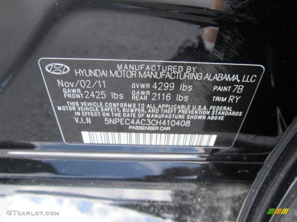 2012 Sonata SE - Midnight Black / Black photo #10