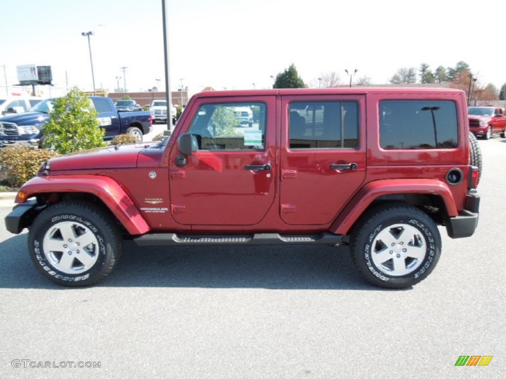 Deep Cherry Red Crystal Pearl 2012 Jeep Wrangler Unlimited Sahara 4x4 Exterior Photo #62367864