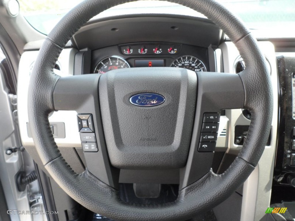 2012 Ford F150 FX4 SuperCrew 4x4 Black Steering Wheel Photo #62368020