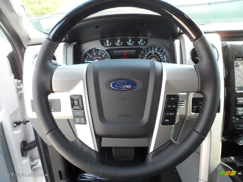 2012 Ford F150 Platinum SuperCrew Platinum Steel Gray/Black Leather Steering Wheel Photo #62368359
