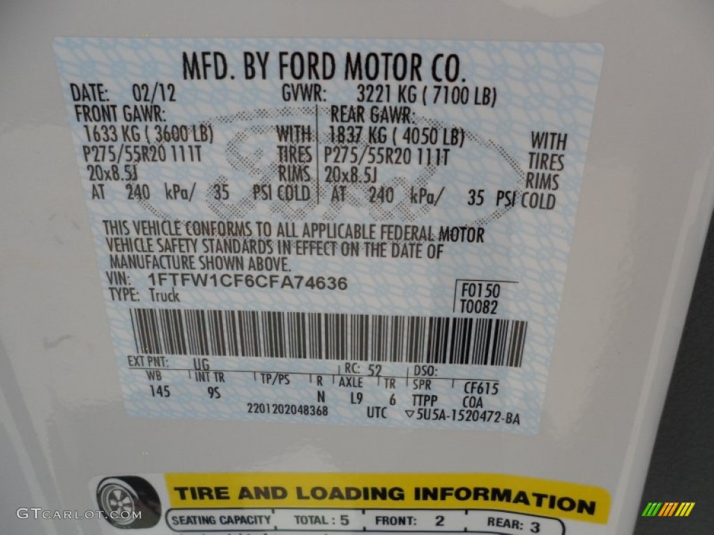 2012 Ford F150 Platinum SuperCrew Color Code Photos