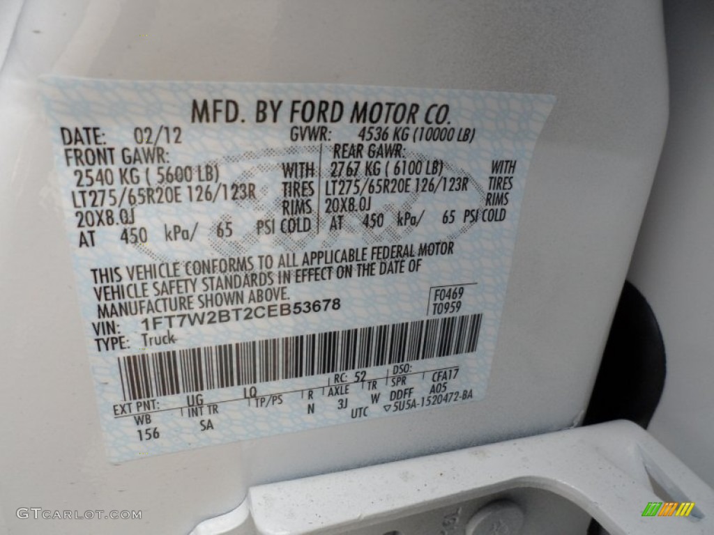 2012 F250 Super Duty Color Code UG for White Platinum Metallic Tri-Coat Photo #62368944