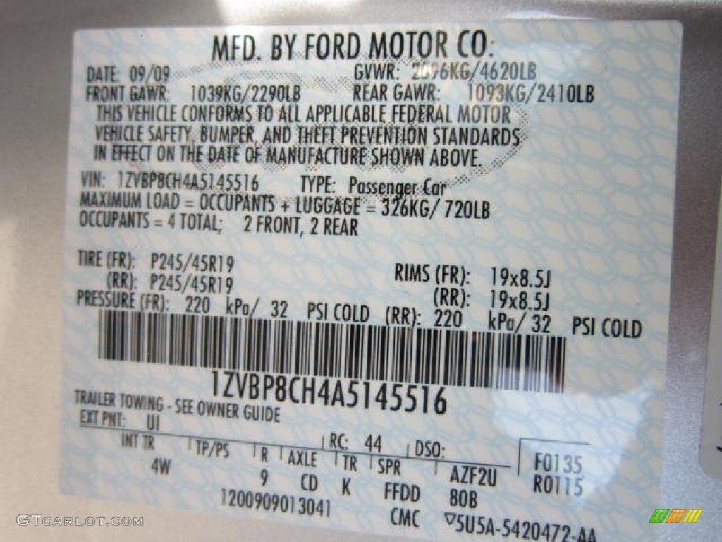 2010 Mustang Color Code UI for Brilliant Silver Metallic Photo #62372859