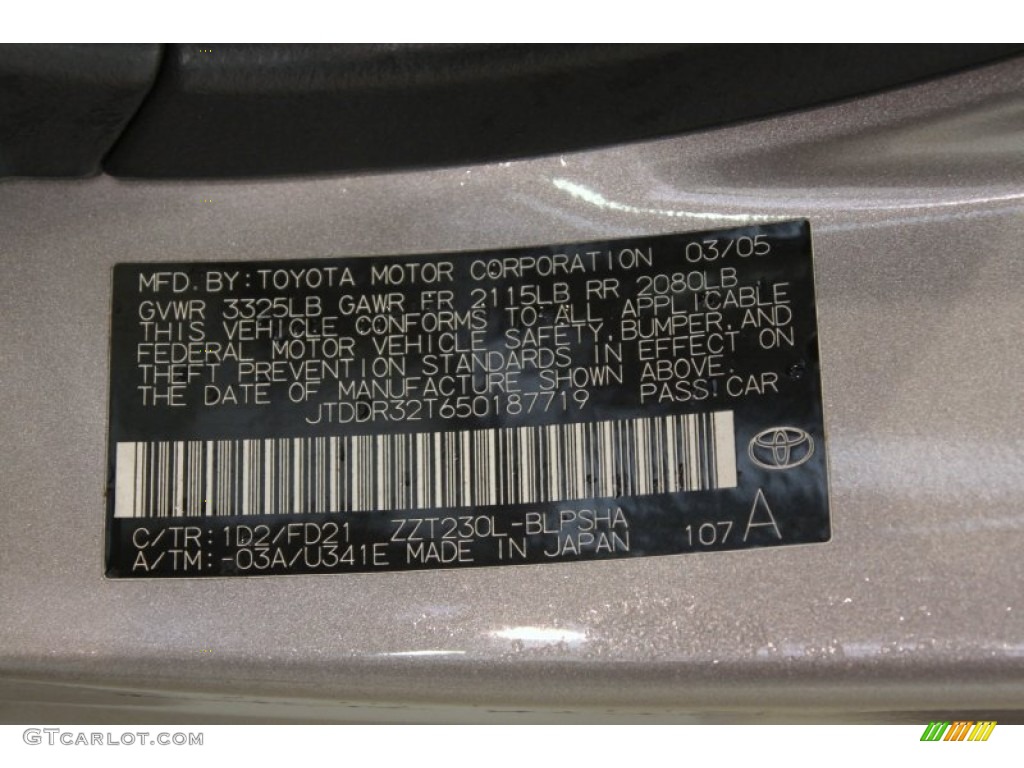 2005 Celica Color Code 1D2 for Thunder Cloud Metallic Photo #62376072