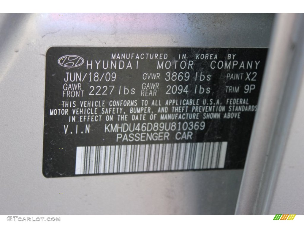 2009 Elantra Color Code X2 for Quicksilver Photo #62378847