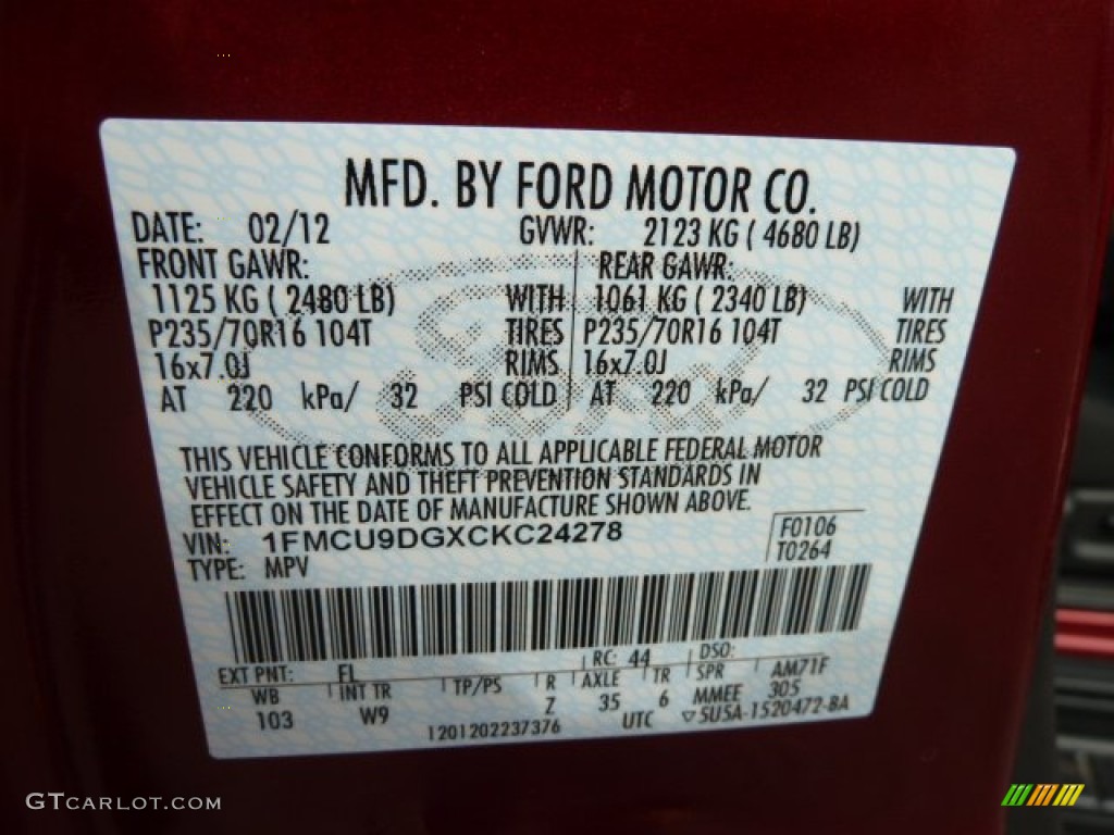 2012 Escape Color Code FL for Toreador Red Metallic Photo #62380461