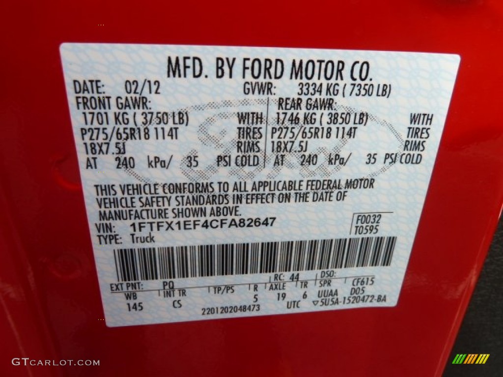 2012 F150 Color Code PQ for Race Red Photo #62380856