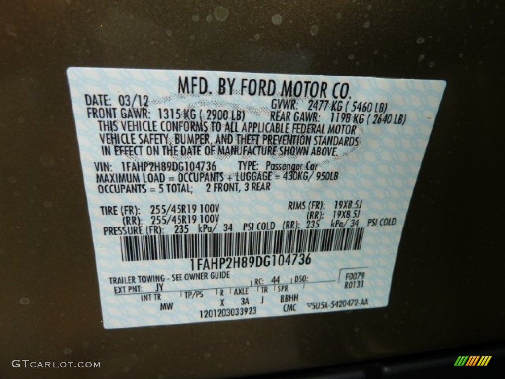 2013 Taurus Color Code JY for Ginger Ale Metallic Photo #62381268
