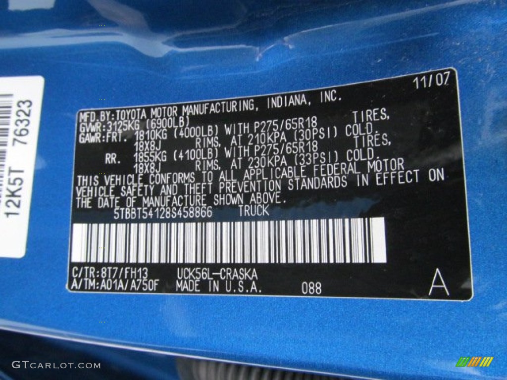 2008 Tundra Color Code 8T7 for Blue Streak Metallic Photo #62383314