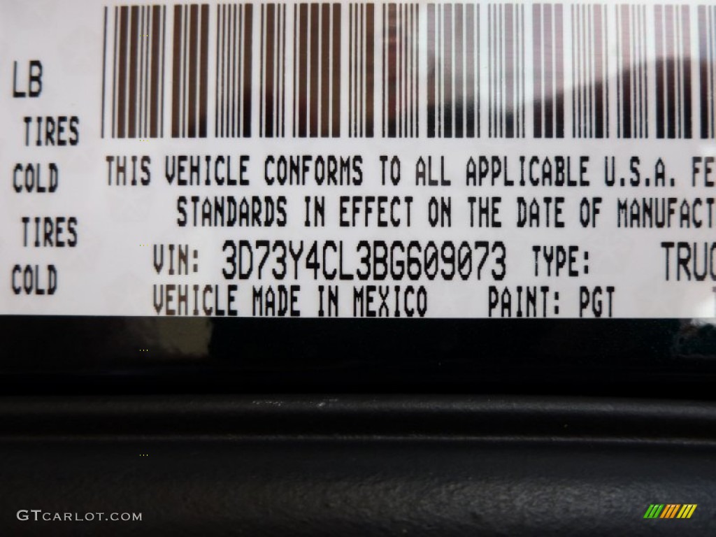 2011 Ram 3500 HD Color Code PGT for Hunter Green Pearl Photo #62383845