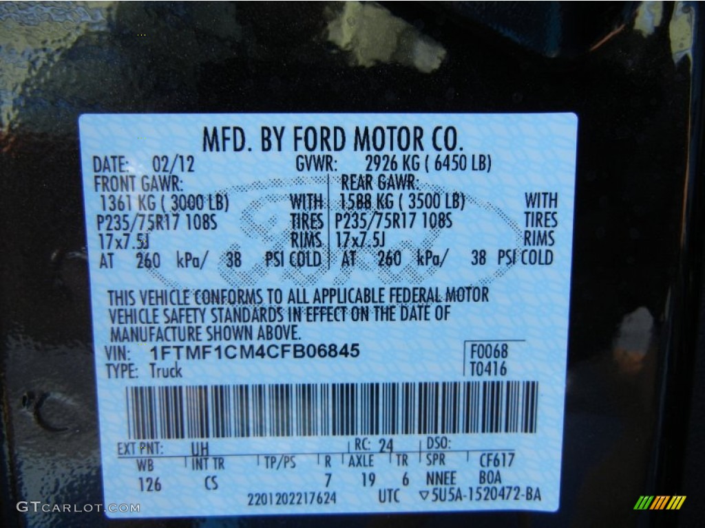 2012 F150 Color Code UH for Tuxedo Black Metallic Photo #62388015