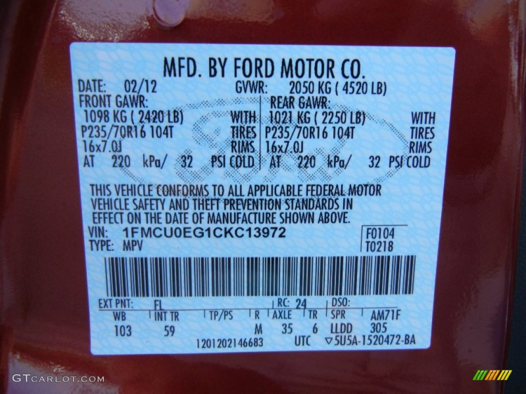 2012 Escape Limited V6 - Toreador Red Metallic / Charcoal Black photo #13