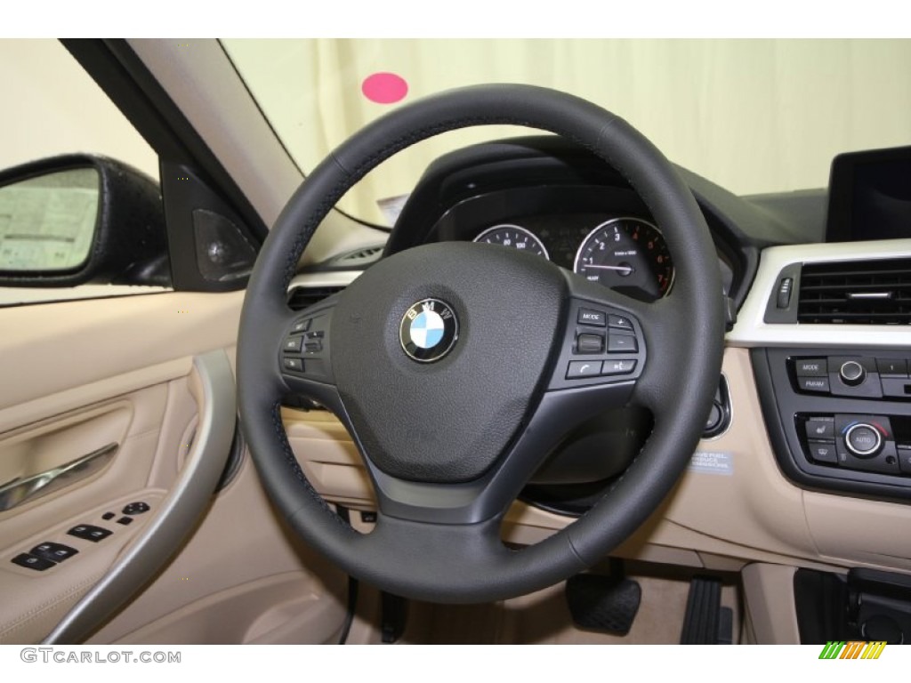 2012 BMW 3 Series 328i Sedan Beige Steering Wheel Photo #62389397