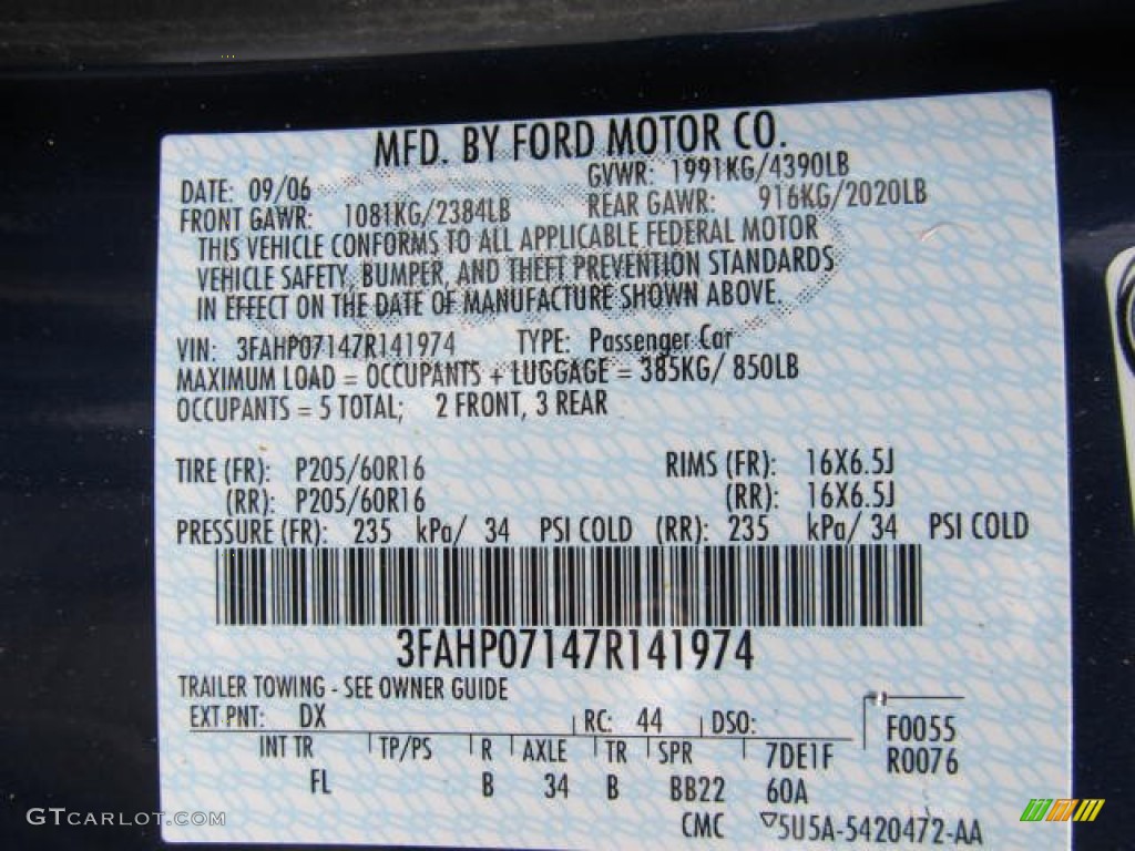 2007 Fusion Color Code DX for Dark Blue Pearl Metallic Photo #62390931